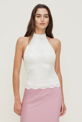 Dynamite US | Lace Halter Top White