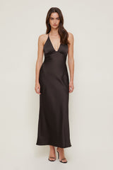 Dynamite Discount | Livia Satin Midi Dress Brown
