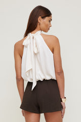 Dynamite Website Shop | Paloma Bubble Satin Halter Blouse Beige