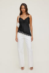 Dynamite Discount | Cassie Asymmetric Lace Satin Cami Black