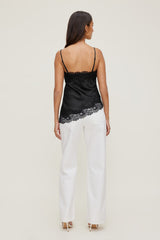 Dynamite Discount | Cassie Asymmetric Lace Satin Cami Black