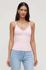 Dynamite Discount | Sculpt Lace Trim Cami Top Pink