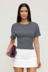 Dynamite Website Shop | Andrea Striped Cotton T Shirt Blue