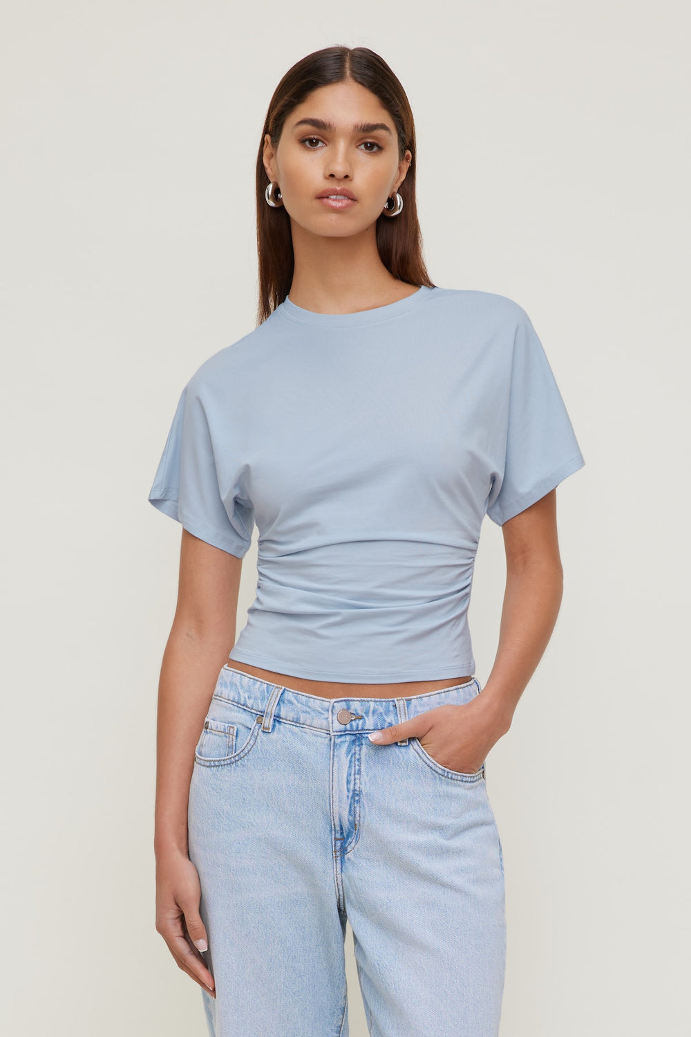 Dynamite Outlet | Andrea Shirred Jersey T Shirt Blue