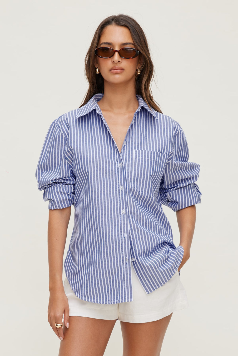 Dynamite Website Shop | Striped Poplin Shirt Blue