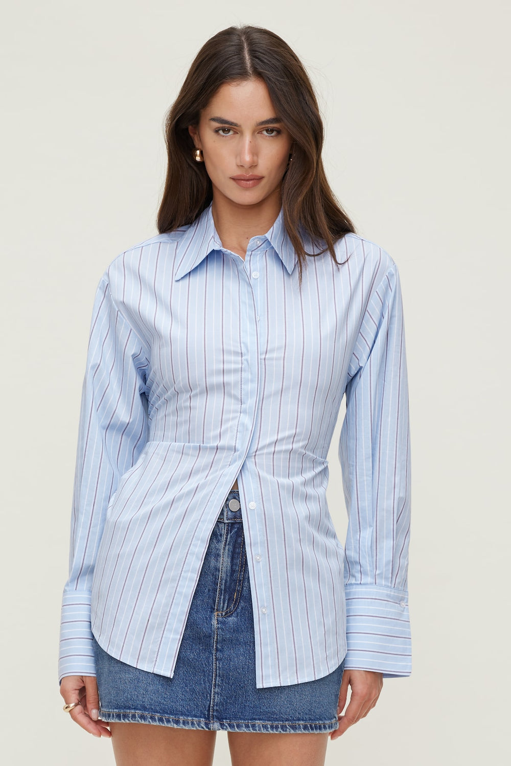 Dynamite Discount | Poplin Cinch Back Shirt Blue