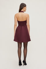 Dynamite Outlet | Amaya Satin Halter Mini Dress Burgundy