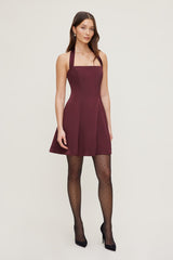 Dynamite Outlet | Amaya Satin Halter Mini Dress Burgundy