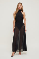 Dynamite Online | Sheer Mesh Halter Maxi Dress Black