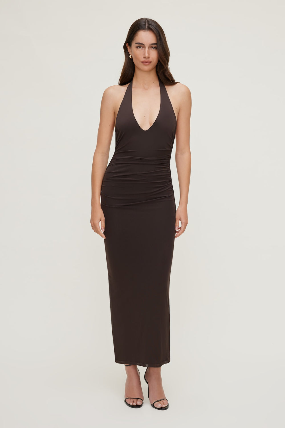 Dynamite Discount | Reia Halter Mesh Maxi Dress Brown