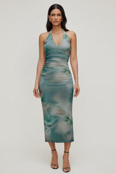 Dynamite US | Reia Halter Mesh Maxi Dress Blue