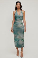 Dynamite US | Reia Halter Mesh Maxi Dress Blue