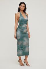 Dynamite US | Reia Halter Mesh Maxi Dress Blue