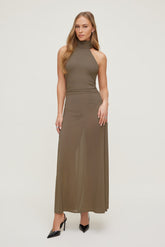 Dynamite Online | Sheer Mesh Halter Maxi Dress Brown