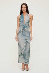 Dynamite Discount | Plunge Mesh Maxi Dress Blue