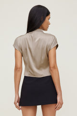 Dynamite Store | Ella Layered Satin Blouse Beige