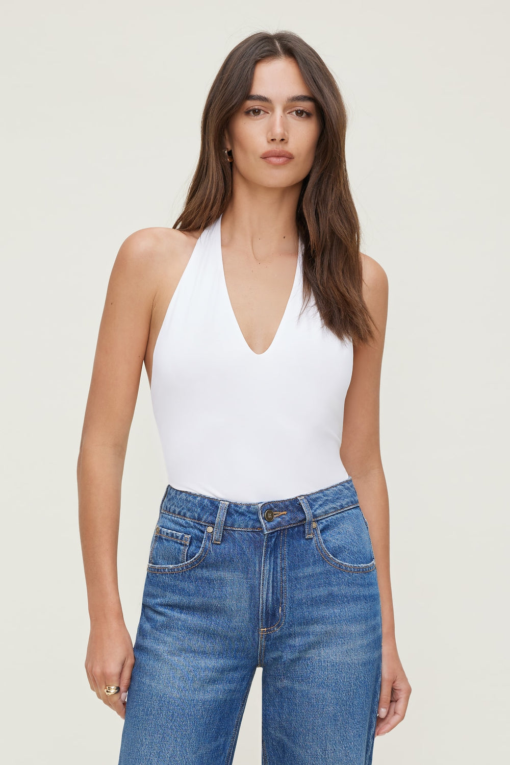 Dynamite US | Sculpt Plunge Halter Bodysuit White