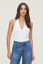 Dynamite US | Sculpt Plunge Halter Bodysuit White