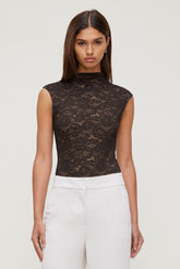 Dynamite Discount | Mock Neck Lace Bodysuit Brown