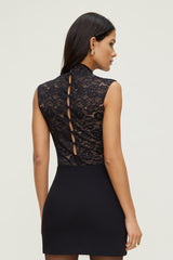 Dynamite Store | Mock Neck Lace Bodysuit Black
