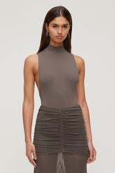 Dynamite Store | Sculpt Mock Neck Sleeveless Bodysuit Brown