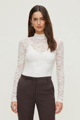 Dynamite Outlets | Mock Neck Lace Bodysuit Beige