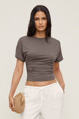 Dynamite US | Andrea Shirred Jersey T Shirt Brown