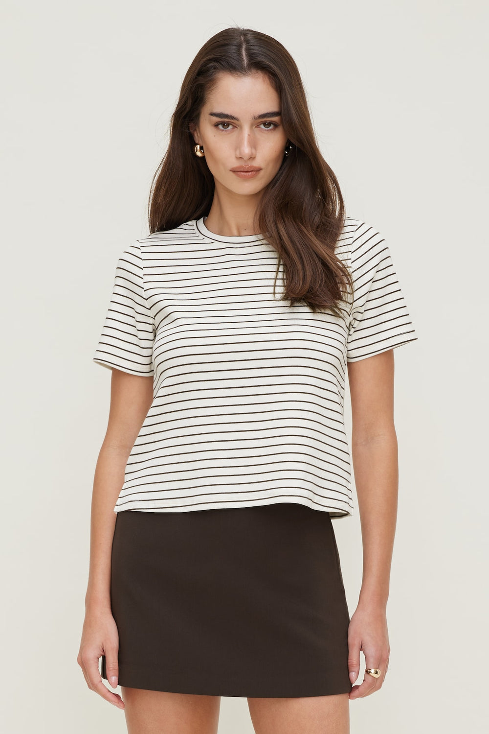 Dynamite On Sale | Everyday Striped Heavy Cotton T Shirt Brown