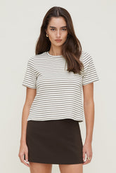 Dynamite On Sale | Everyday Striped Heavy Cotton T Shirt Brown
