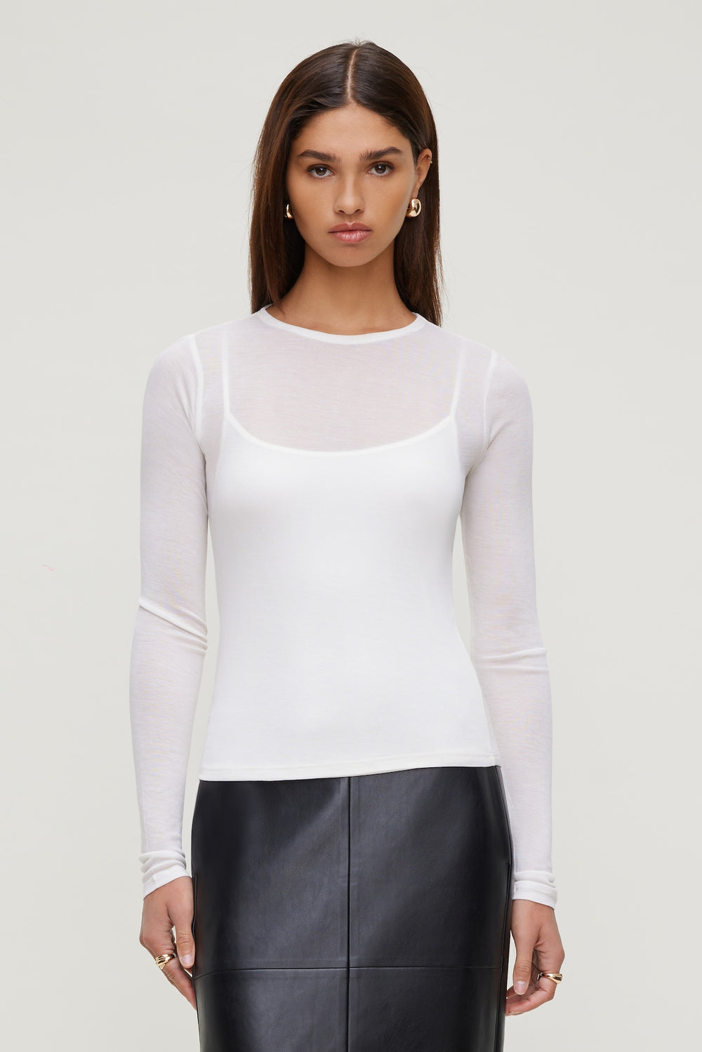 Dynamite Store | Sheer Layered Cami and Long Sleeve T Shirt Beige