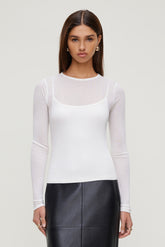 Dynamite Store | Sheer Layered Cami and Long Sleeve T Shirt Beige