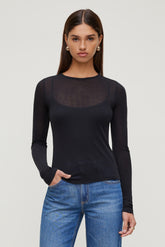 Dynamite Website Shop | Sheer Layered Cami and Long Sleeve T Shirt Black