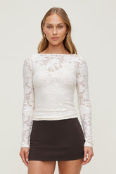 Dynamite Outlet | Nola Jacquard Long Sleeve Top Beige