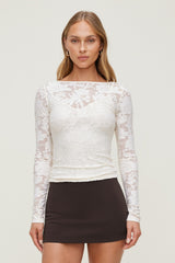 Dynamite Outlet | Nola Jacquard Long Sleeve Top Beige