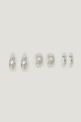 Dynamite Outlets | 3-Pack Modern Chunky Hoop Earrings Gray