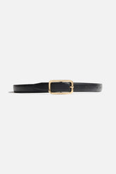 Dynamite Discount | Rounded Rectangle Slim Faux Leather Belt Black