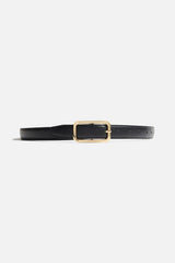 Dynamite Discount | Rounded Rectangle Slim Faux Leather Belt Black