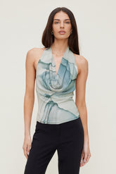Dynamite Store | Cowl Neck Mesh Halter Top Blue