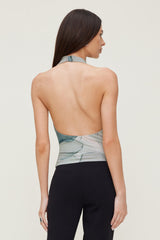 Dynamite Store | Cowl Neck Mesh Halter Top Blue