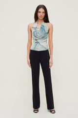 Dynamite Store | Cowl Neck Mesh Halter Top Blue