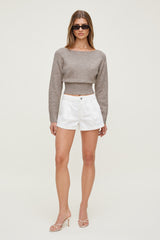 Dynamite On Sale | Juliet Cinched Boat Neck Sweater Brown
