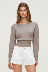 Dynamite On Sale | Juliet Cinched Boat Neck Sweater Brown