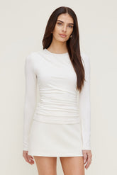 Dynamite Store | Draped Long Sleeve Top Beige