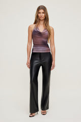 Dynamite Website Shop | Bare Cowl Neck Mesh Printed Top PURPLE