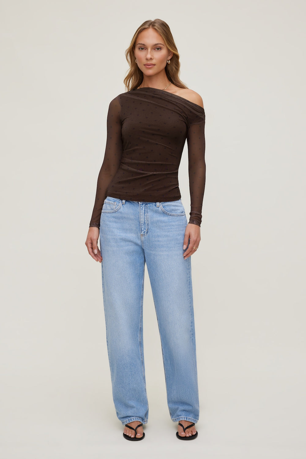 Dynamite Online | Cleo Printed Mesh Long Sleeve Top Brown