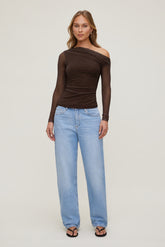 Dynamite Online | Cleo Printed Mesh Long Sleeve Top Brown