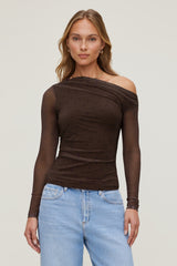 Dynamite Online | Cleo Printed Mesh Long Sleeve Top Brown