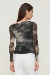 Dynamite Discount | Cleo Printed Mesh Long Sleeve Top Brown