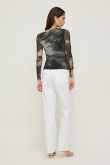 Dynamite Discount | Cleo Printed Mesh Long Sleeve Top Brown