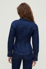 Dynamite Online | Cinched Stretch Denim Shirt Blue